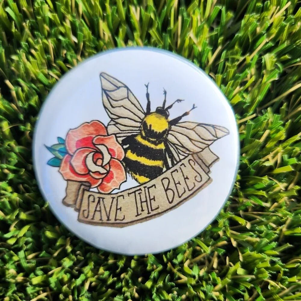 Set of 3 Button Pins Round Pin Lapel Pinback Beekeeping Honeybees Bee Save the B